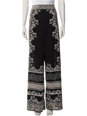 Alice + Olivia Black and Cream Floral Wide-Leg Pants & Long Sleeve Blouse Set